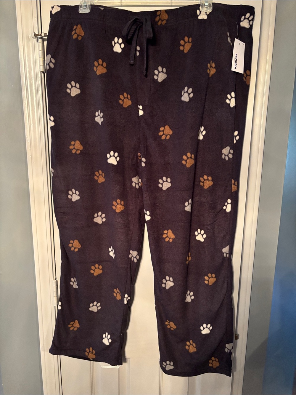 Sonoma Navy Blue Lounge Pajama Pants with Brown Gray & White Paw Prints NWT